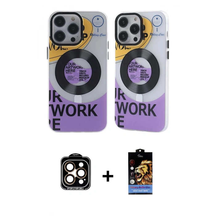 MARSİLYAN™- iPhone 14 Pro Max Kılıf Nova Doku Koleksiyonu - Siyah Buffer Hayalet Cam Ekran Koruyucu + PVD Metal Kamera Lens - TU