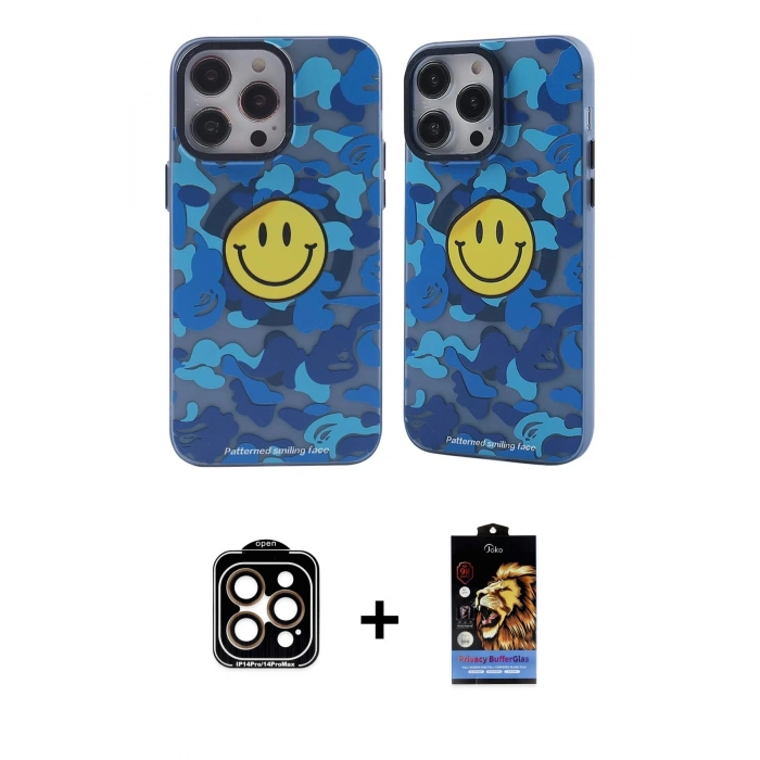 MARSİLYAN™- iPhone 14 Pro Max Kılıf Nova Doku Koleksiyonu - Siyah Buffer Hayalet Cam Ekran Koruyucu + PVD Metal Kamera Lens - TU