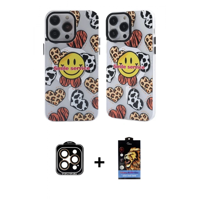 MARSİLYAN™- iPhone 14 Pro Max Kılıf Nova Doku Koleksiyonu - Siyah Buffer Hayalet Cam Ekran Koruyucu + PVD Metal Kamera Lens - TU