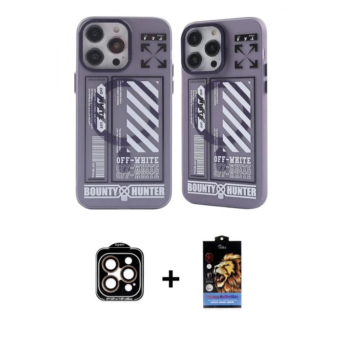 MARSİLYAN™- iPhone 14 Pro Max Kılıf Nova Doku Koleksiyonu - Siyah Buffer Hayalet Cam Ekran Koruyucu + PVD Metal Kamera Lens - TU