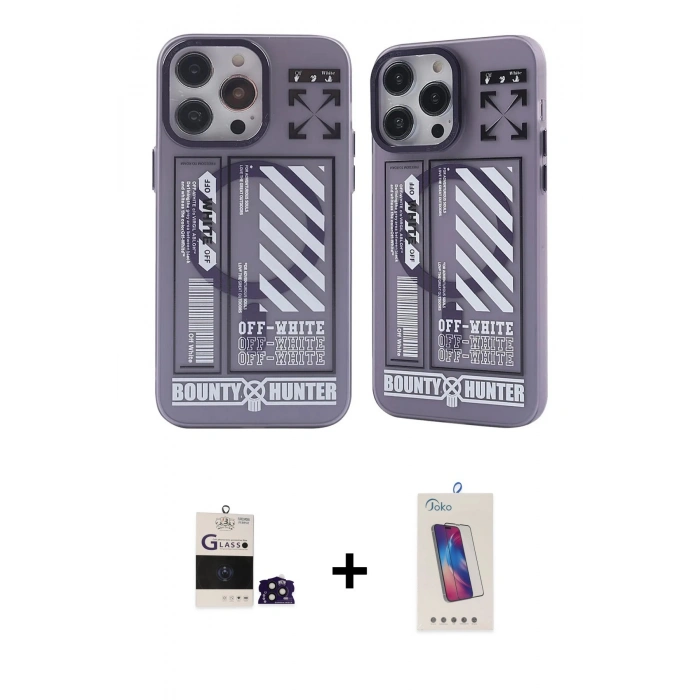 MARSİLYAN™- iPhone 14 Pro Max Kılıf Nova Doku Koleksiyonu - Siyah Joko 5D Cam + Derin Mor Bilvis Titan Kamera Lens