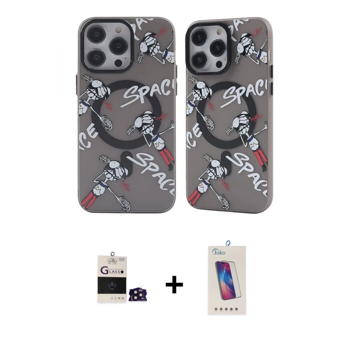 MARSİLYAN™- iPhone 14 Pro Max Kılıf Nova Doku Koleksiyonu - Siyah Joko 5D Cam + Derin Mor Bilvis Titan Kamera Lens