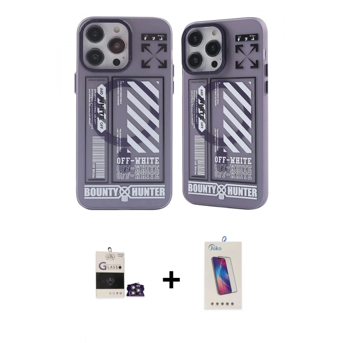 MARSİLYAN™- iPhone 14 Pro Max Kılıf Nova Doku Koleksiyonu - Siyah Joko 5D Cam + Gümüş Bilvis Titan Kamera Lens