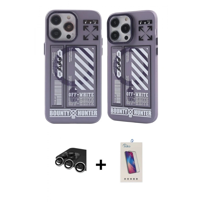 MARSİLYAN™- iPhone 14 Pro Max Kılıf Nova Doku Koleksiyonu - Siyah Joko 5D Cam + Gümüş Raze Metal Kamera Lens