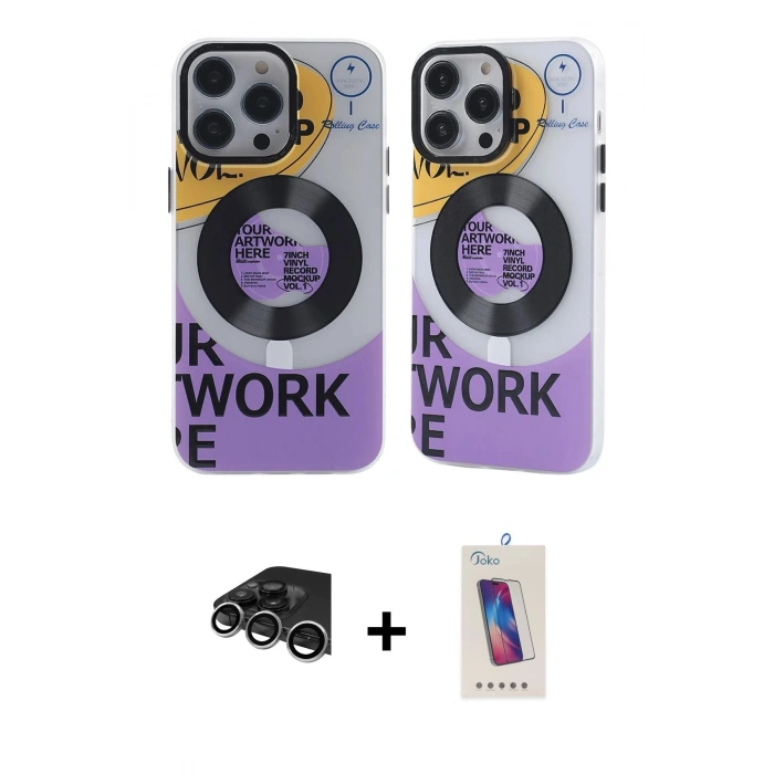 MARSİLYAN™- iPhone 14 Pro Max Kılıf Nova Doku Koleksiyonu - Siyah Joko 5D Cam + Gümüş Raze Metal Kamera Lens