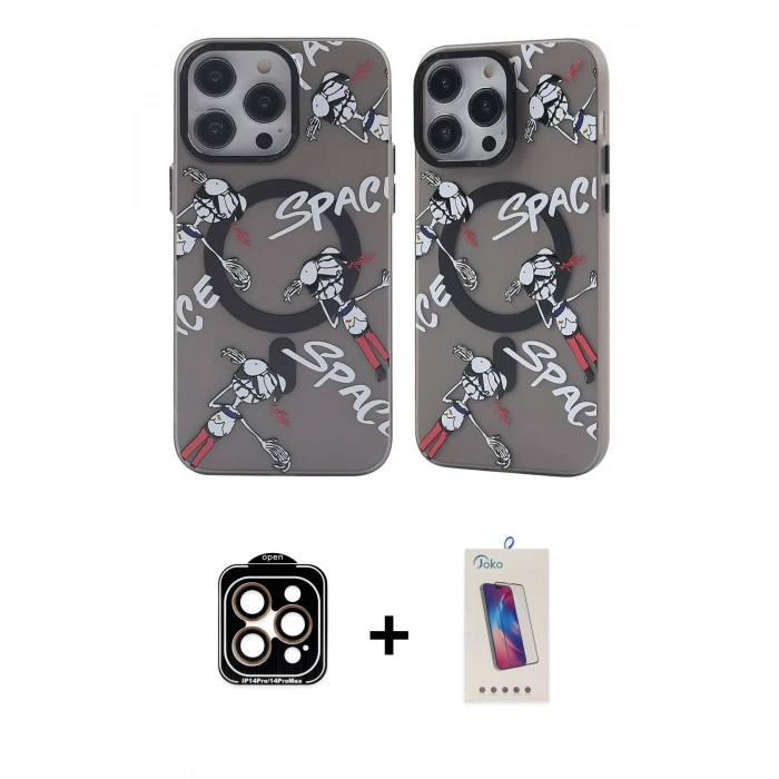 MARSİLYAN™- iPhone 14 Pro Max Kılıf Nova Doku Koleksiyonu - Siyah Joko 5D Cam + PVD Metal Kamera Lens - TU