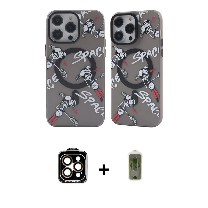 MARSİLYAN™- iPhone 14 Pro Max Kılıf Nova Doku Koleksiyonu - Siyah Joko Magic 5D Hayalet Cam + PVD Metal Kamera Lens - TU