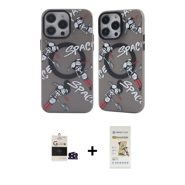 MARSİLYAN™- iPhone 14 Pro Max Kılıf Nova Doku Koleksiyonu - Siyah Mat Seramik Nano Ekran Koruyucu + Bilvis Titan Kamera Lens - SH