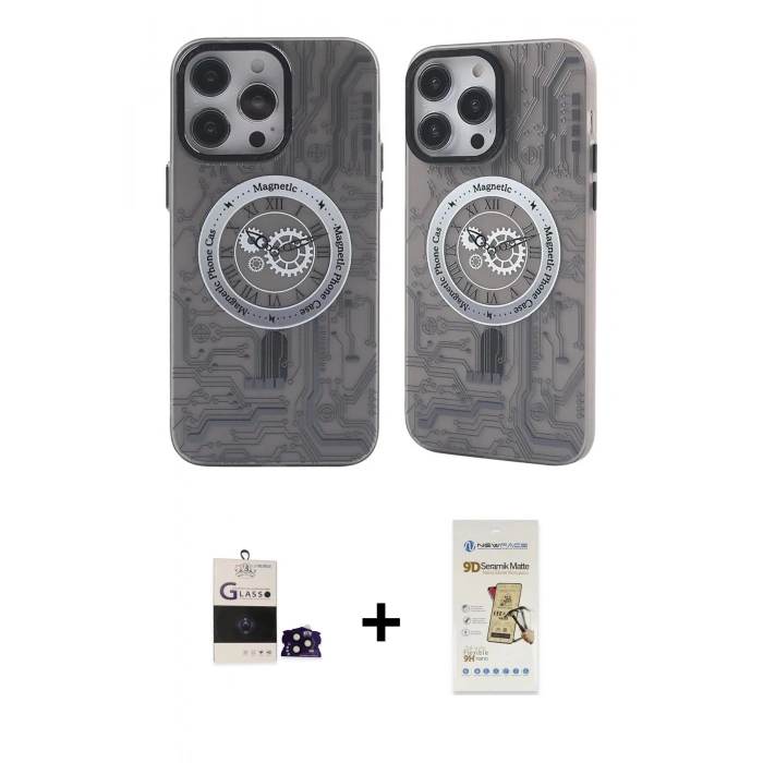 MARSİLYAN™- iPhone 14 Pro Max Kılıf Nova Doku Koleksiyonu - Siyah Mat Seramik Nano Ekran Koruyucu + Bilvis Titan Kamera Lens - SH