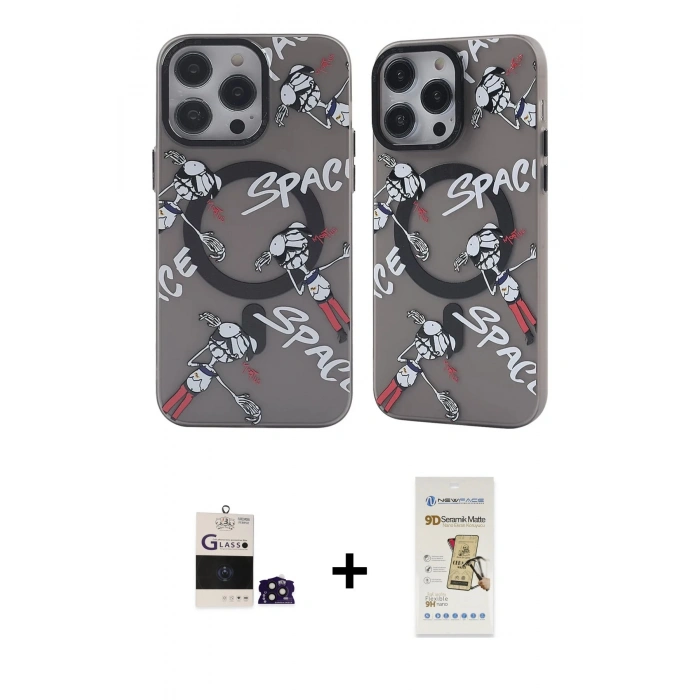 MARSİLYAN™- iPhone 14 Pro Max Kılıf Nova Doku Koleksiyonu - Siyah Mat Seramik Nano Ekran Koruyucu + Bilvis Titan Kamera Lens - DNMR