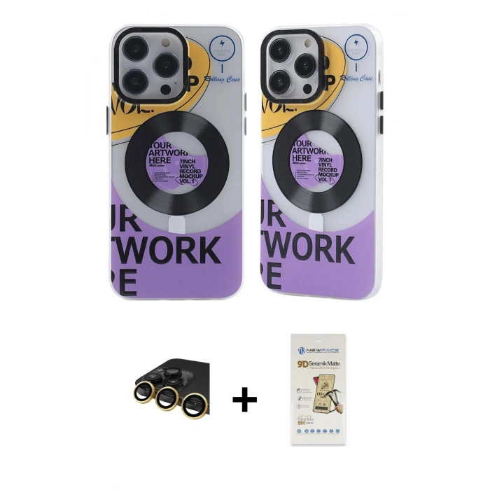 MARSİLYAN™- iPhone 14 Pro Max Kılıf Nova Doku Koleksiyonu - Siyah Mat Seramik Nano Ekran Koruyucu + Raze Metal Kamera Lens - GD