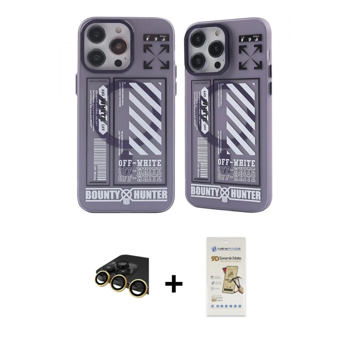 MARSİLYAN™- iPhone 14 Pro Max Kılıf Nova Doku Koleksiyonu - Siyah Mat Seramik Nano Ekran Koruyucu + Raze Metal Kamera Lens - GD