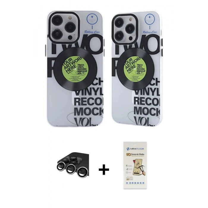 MARSİLYAN™- iPhone 14 Pro Max Kılıf Nova Doku Koleksiyonu - Siyah Mat Seramik Nano Ekran Koruyucu + Raze Metal Kamera Lens - GS