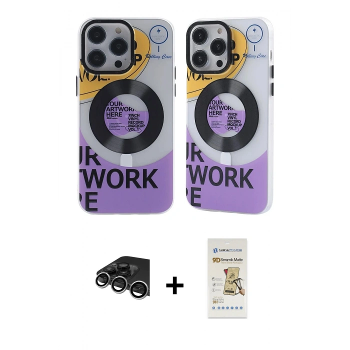 MARSİLYAN™- iPhone 14 Pro Max Kılıf Nova Doku Koleksiyonu - Siyah Mat Seramik Nano Ekran Koruyucu + Raze Metal Kamera Lens - GS