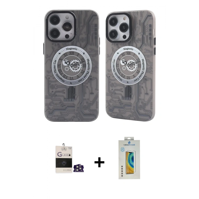 MARSİLYAN™- iPhone 14 Pro Max Kılıf Nova Doku Koleksiyonu - Siyah Polymer Nano Ekran Koruyucu + Bilvis Titan Kamera Lens - GS