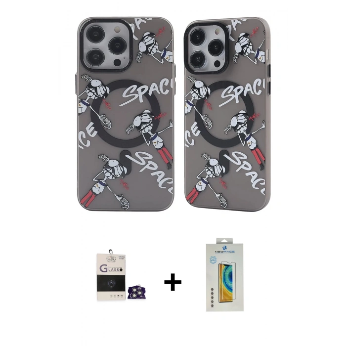 MARSİLYAN™- iPhone 14 Pro Max Kılıf Nova Doku Koleksiyonu - Siyah Polymer Nano Ekran Koruyucu + Bilvis Titan Kamera Lens - GS