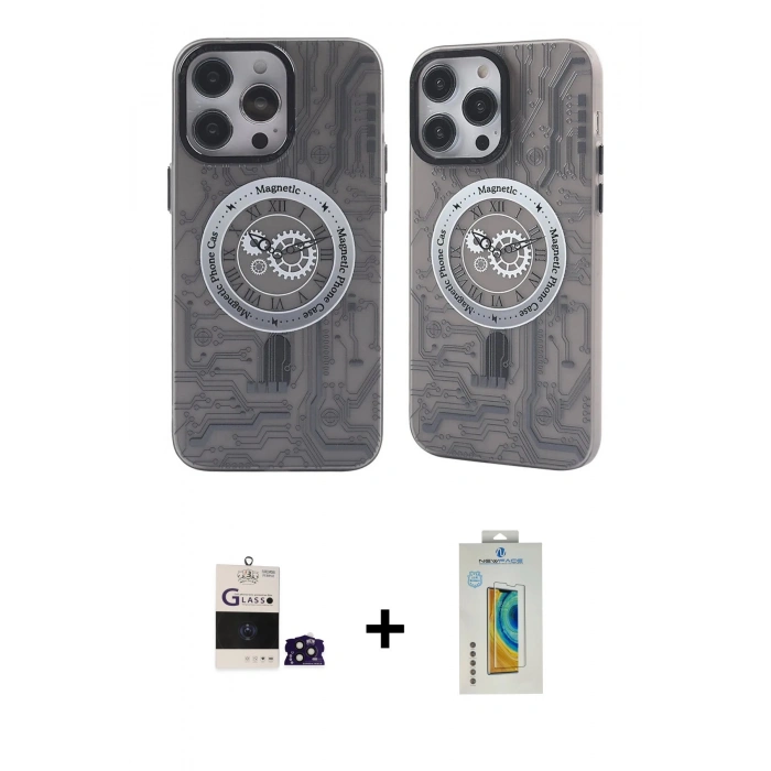 MARSİLYAN™- iPhone 14 Pro Max Kılıf Nova Doku Koleksiyonu - Siyah Polymer Nano Ekran Koruyucu + Bilvis Titan Kamera Lens - DNMR