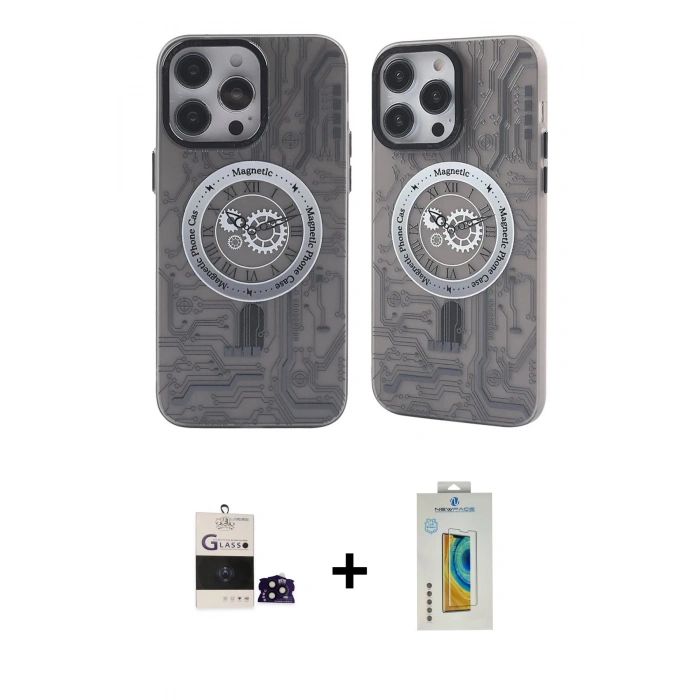 MARSİLYAN™- iPhone 14 Pro Max Kılıf Nova Doku Koleksiyonu - Siyah Polymer Nano Ekran Koruyucu + Bilvis Titan Kamera Lens - SH