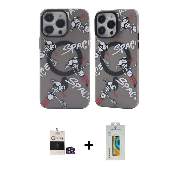 MARSİLYAN™- iPhone 14 Pro Max Kılıf Nova Doku Koleksiyonu - Siyah Polymer Nano Ekran Koruyucu + Bilvis Titan Kamera Lens - GD