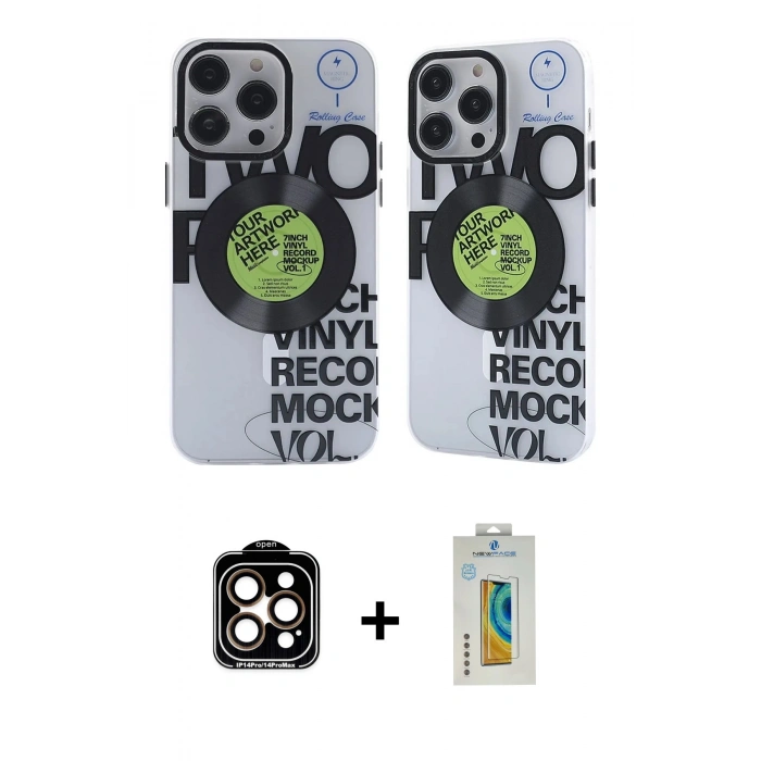 MARSİLYAN™- iPhone 14 Pro Max Kılıf Nova Doku Koleksiyonu - Siyah Polymer Nano Ekran Koruyucu + PVD Metal Kamera Lens - TU