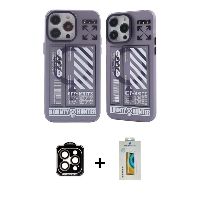 MARSİLYAN™- iPhone 14 Pro Max Kılıf Nova Doku Koleksiyonu - Siyah Polymer Nano Ekran Koruyucu + PVD Metal Kamera Lens - TU