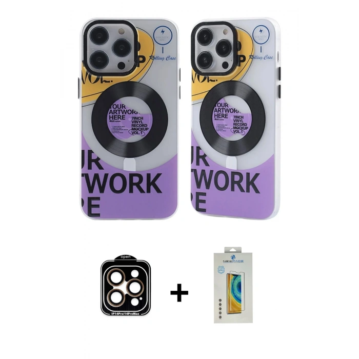 MARSİLYAN™- iPhone 14 Pro Max Kılıf Nova Doku Koleksiyonu - Siyah Polymer Nano Ekran Koruyucu + PVD Metal Kamera Lens - TU