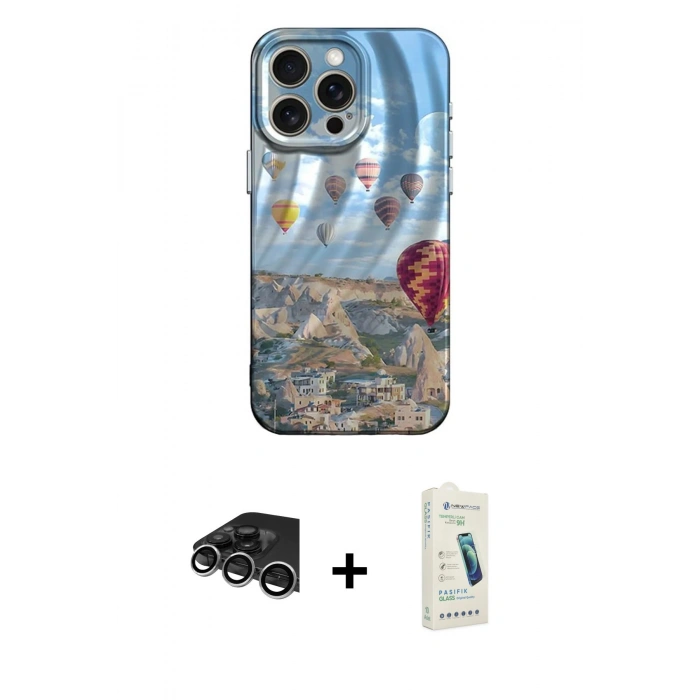 MARSİLYAN™- iPhone 14 Pro Max Kılıf Nova Doku Prime - Şeffaf Pasifik Cam Ekran Koruyucu + Raze Metal Kamera Lens - GS