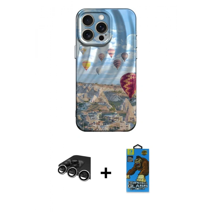 MARSİLYAN™- iPhone 14 Pro Max Kılıf Nova Doku Prime - Siyah 18D Cam Ekran Koruyucu + Raze Metal Kamera Lens - GS