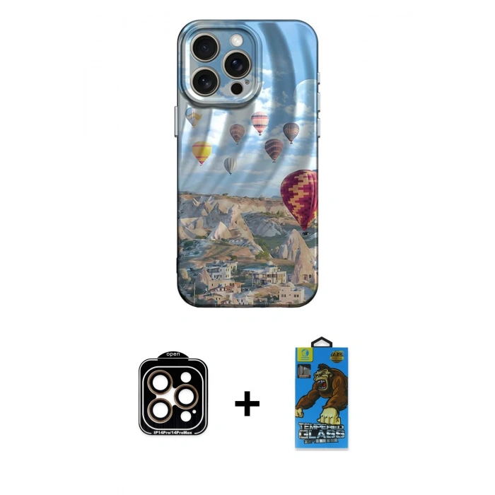 MARSİLYAN™- iPhone 14 Pro Max Kılıf Nova Doku Prime - Siyah 18D Cam Ekran Koruyucu + PVD Metal Kamera Lens - TU