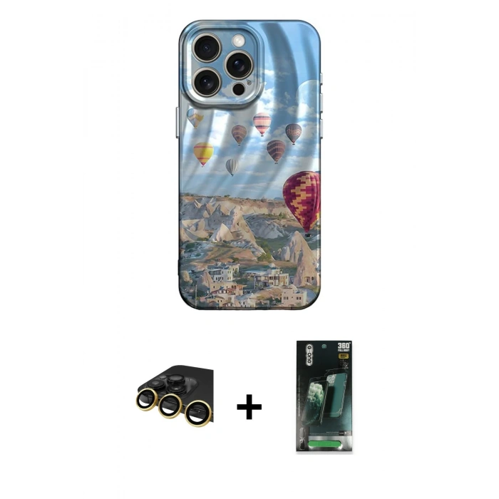 MARSİLYAN™- iPhone 14 Pro Max Kılıf Nova Doku Prime - Siyah 360 Mat Full Body Arka Koruyucu + Gold Raze Metal Kamera Lens