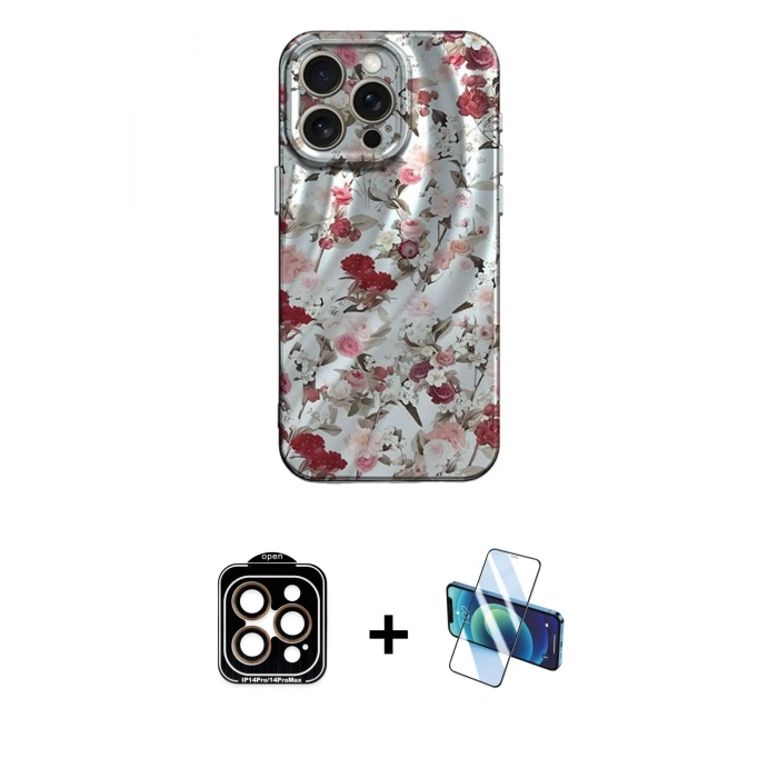 MARSİLYAN™- iPhone 14 Pro Max Kılıf Nova Doku Prime - Siyah 3D Antistatik Cam Ekran Koruyucu + PVD Metal Kamera Lens - TU