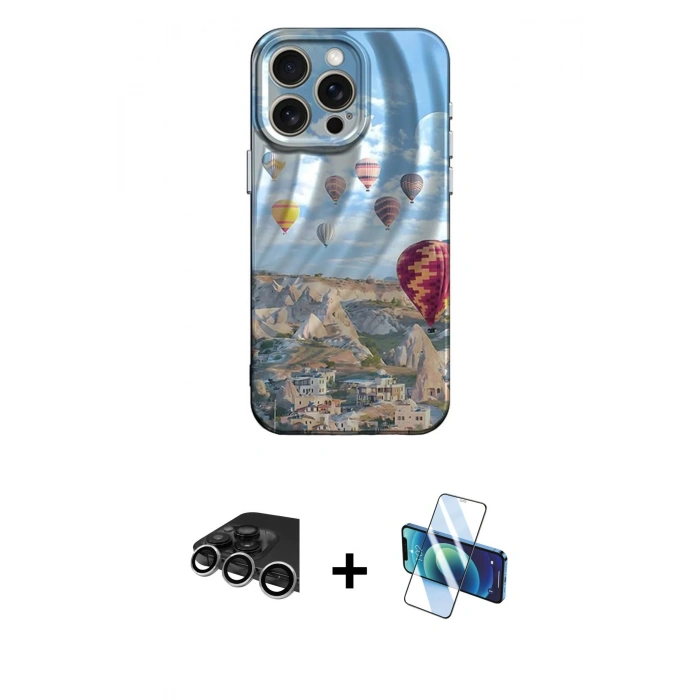 MARSİLYAN™- iPhone 14 Pro Max Kılıf Nova Doku Prime - Siyah 3D Antistatik Cam Ekran Koruyucu + Raze Metal Kamera Lens - GS