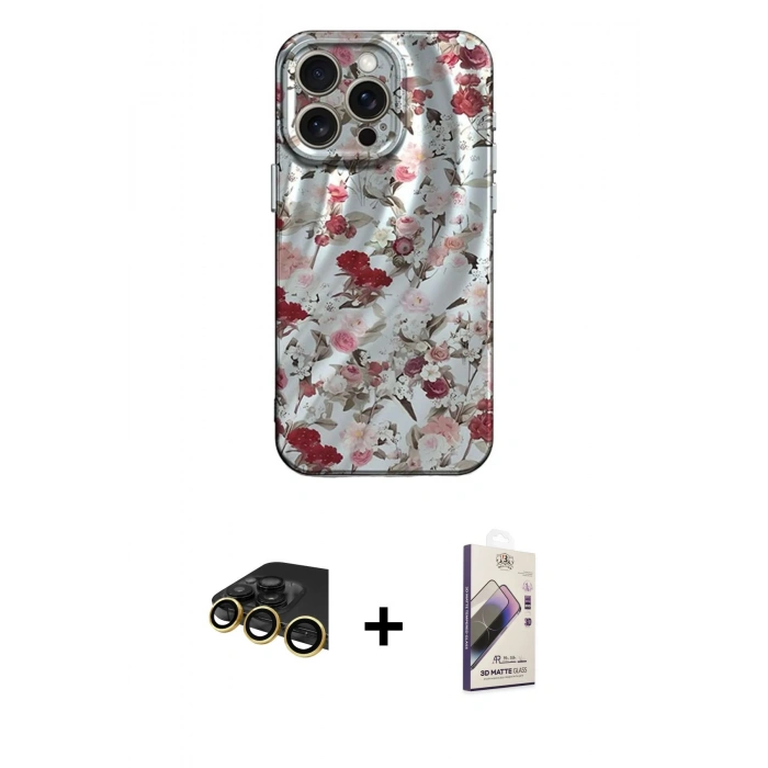 MARSİLYAN™- iPhone 14 Pro Max Kılıf Nova Doku Prime - Siyah Bilvis 3D Mat Cam Ekran Koruyucu + Gold Raze Metal Kamera Lens