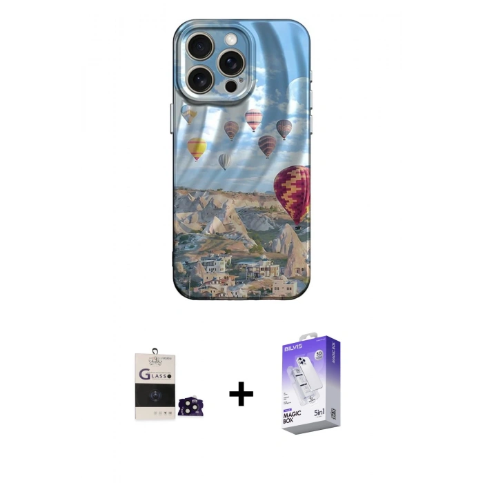 MARSİLYAN™- iPhone 14 Pro Max Kılıf Nova Doku Prime - Siyah Bilvis 5in1 3D Magic Cam Ekran Koruyucu + Bilvis Titan Kamera Lens - SH