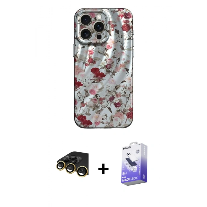 MARSİLYAN™- iPhone 14 Pro Max Kılıf Nova Doku Prime - Siyah Bilvis 5in1 5D Magic Hayalet Cam Ekran Koruyucu + Raze Metal Kamera Lens - GD