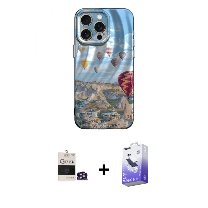 MARSİLYAN™- iPhone 14 Pro Max Kılıf Nova Doku Prime - Siyah Bilvis 5in1 5D Magic Hayalet Cam Ekran Koruyucu + Bilvis Titan Kamera Lens - GS