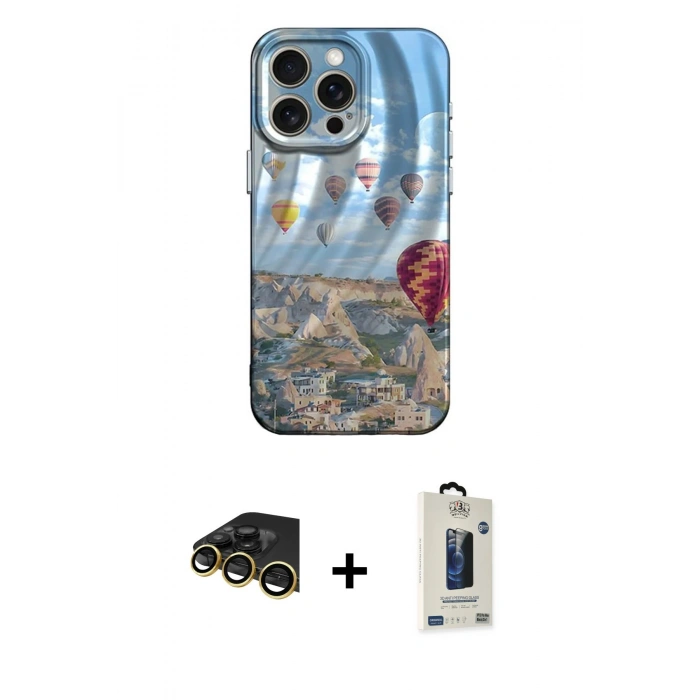 MARSİLYAN™- iPhone 14 Pro Max Kılıf Nova Doku Prime - Siyah Bilvis Hayalet Cam Ekran Koruyucu + Raze Metal Kamera Lens - GD