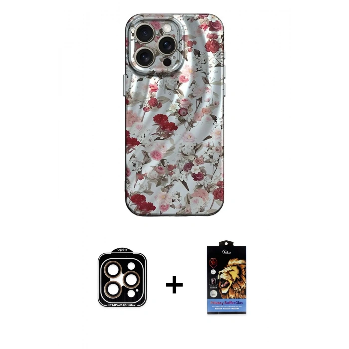 MARSİLYAN™- iPhone 14 Pro Max Kılıf Nova Doku Prime - Siyah Buffer Hayalet Cam Ekran Koruyucu + PVD Metal Kamera Lens - TU