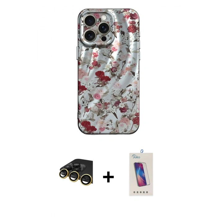 MARSİLYAN™- iPhone 14 Pro Max Kılıf Nova Doku Prime - Siyah Joko 5D Cam + Gold Raze Metal Kamera Lens