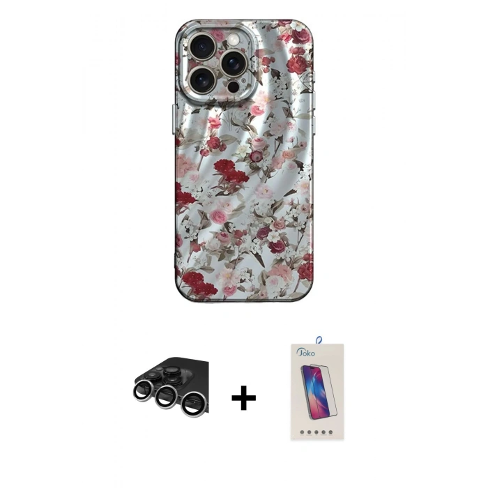MARSİLYAN™- iPhone 14 Pro Max Kılıf Nova Doku Prime - Siyah Joko 5D Cam + Gümüş Raze Metal Kamera Lens