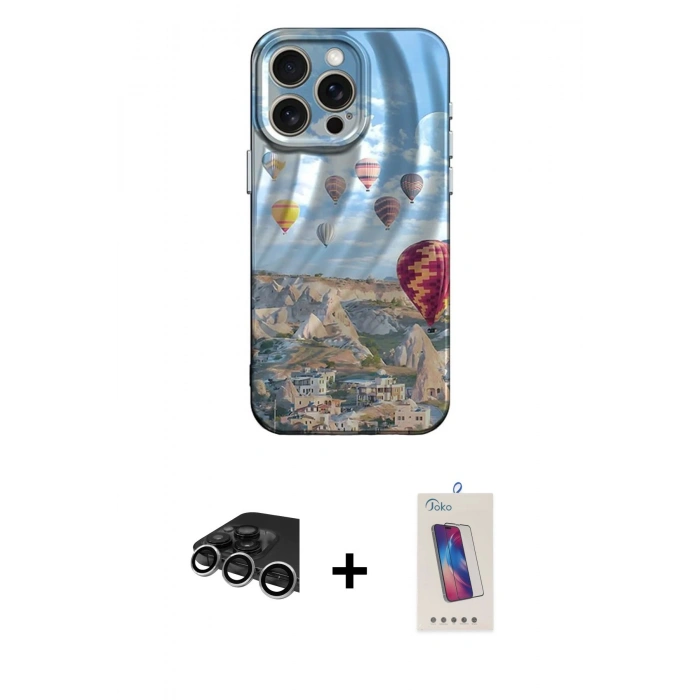 MARSİLYAN™- iPhone 14 Pro Max Kılıf Nova Doku Prime - Siyah Joko 5D Cam + Gümüş Raze Metal Kamera Lens