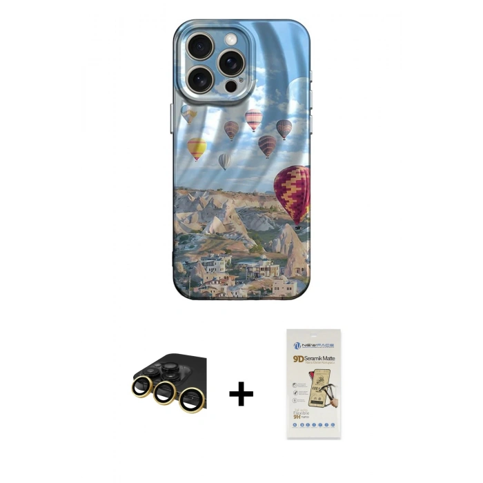 MARSİLYAN™- iPhone 14 Pro Max Kılıf Nova Doku Prime - Siyah Mat Seramik Nano Ekran Koruyucu + Raze Metal Kamera Lens - GD