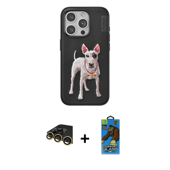 MARSİLYAN™- iPhone 14 Pro Max Kılıf Nova Form Koleksiyonu - Siyah 18D Cam Ekran Koruyucu + Raze Metal Kamera Lens - GD