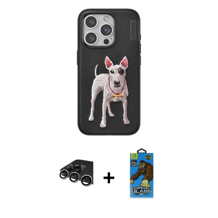 MARSİLYAN™- iPhone 14 Pro Max Kılıf Nova Form Koleksiyonu - Siyah 18D Cam Ekran Koruyucu + Raze Metal Kamera Lens - GS