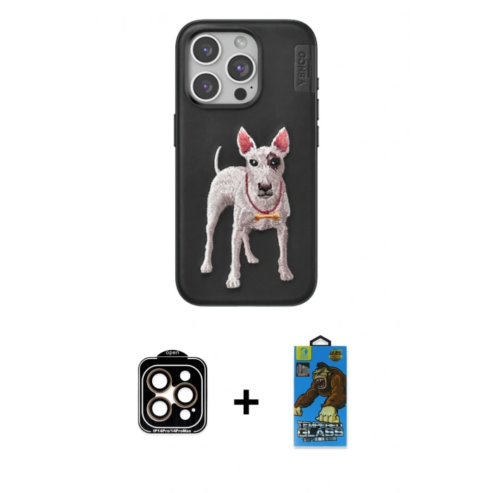 MARSİLYAN™- iPhone 14 Pro Max Kılıf Nova Form Koleksiyonu - Siyah 18D Cam Ekran Koruyucu + PVD Metal Kamera Lens - TU