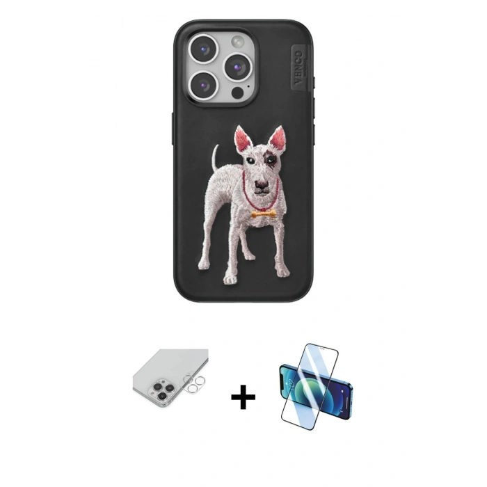 MARSİLYAN™- iPhone 14 Pro Max Kılıf Nova Form Koleksiyonu - Siyah 3D Antistatik Cam Ekran Koruyucu + Band Metal Kamera Lens - GS