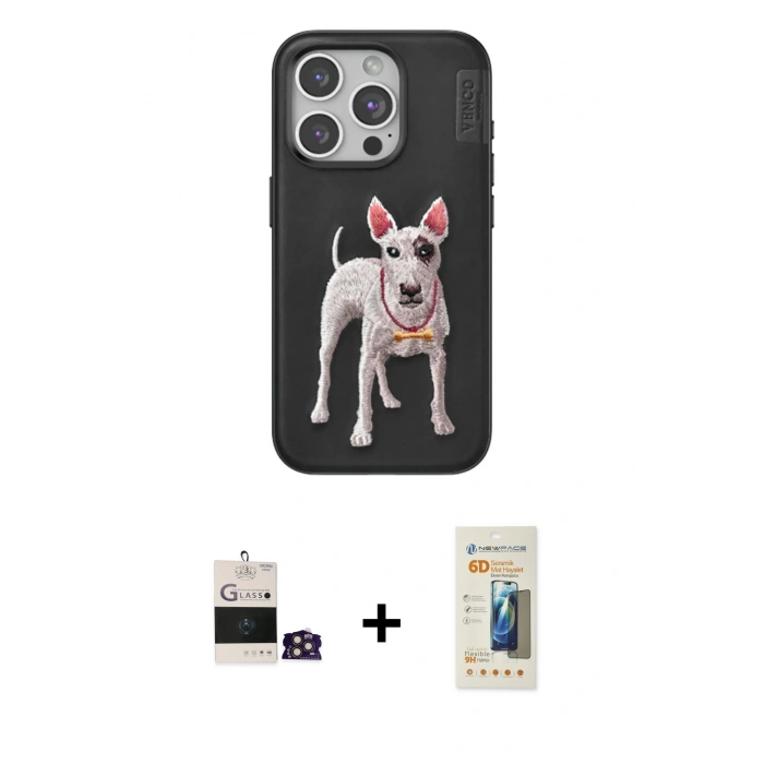MARSİLYAN™- iPhone 14 Pro Max Kılıf Nova Form Koleksiyonu - Siyah 6D Mat Seramik Hayalet Nano Ekran Koruyucu + Gold Bilvis Titan Kamera Lens