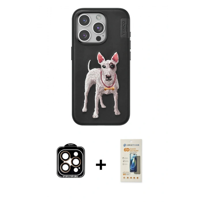 MARSİLYAN™- iPhone 14 Pro Max Kılıf Nova Form Koleksiyonu - Siyah 6D Mat Seramik Hayalet Nano Ekran Koruyucu + PVD Metal Kamera Lens - TU
