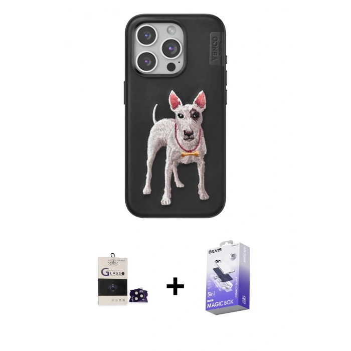 MARSİLYAN™- iPhone 14 Pro Max Kılıf Nova Form Koleksiyonu - Siyah Bilvis 5in1 5D Magic Hayalet Cam Ekran Koruyucu + Siyah Bilvis Titan Kamera Lens