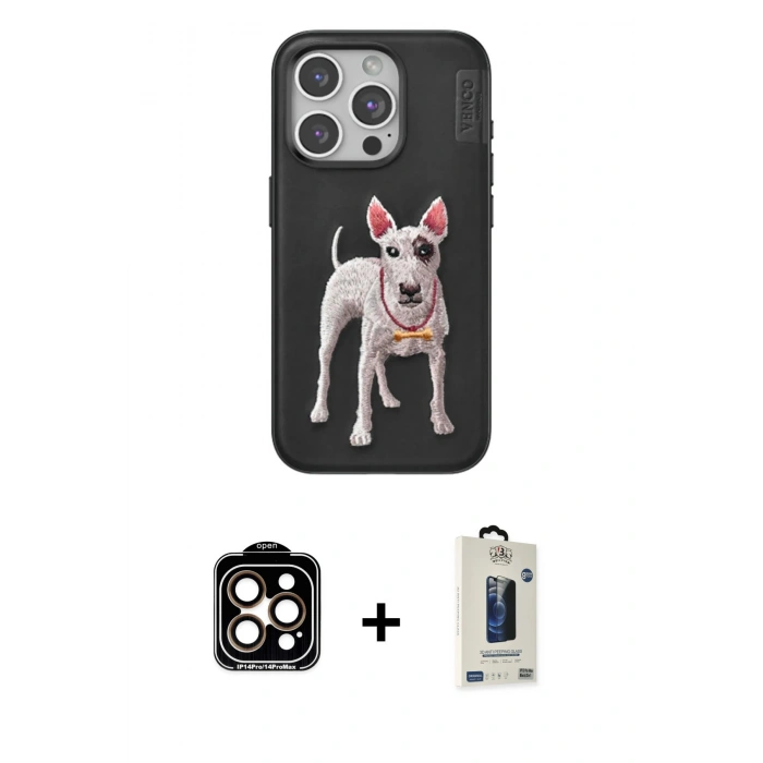 MARSİLYAN™- iPhone 14 Pro Max Kılıf Nova Form Koleksiyonu - Siyah Bilvis Hayalet Cam Ekran Koruyucu + PVD Metal Kamera Lens - TU